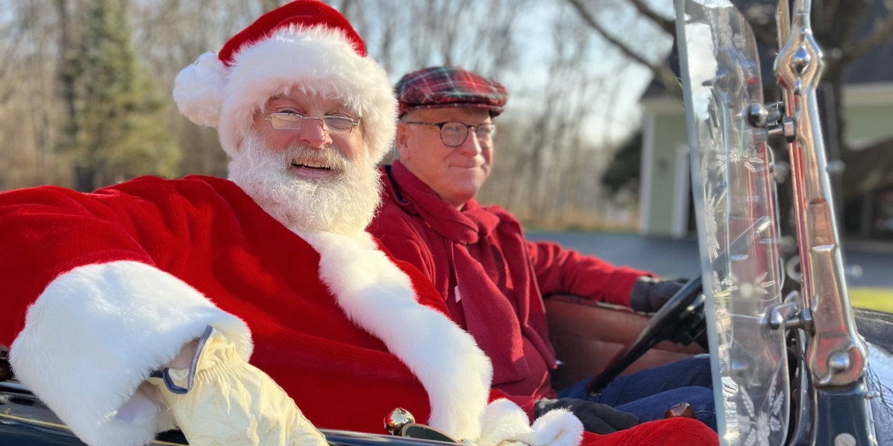 Santa in vintage car